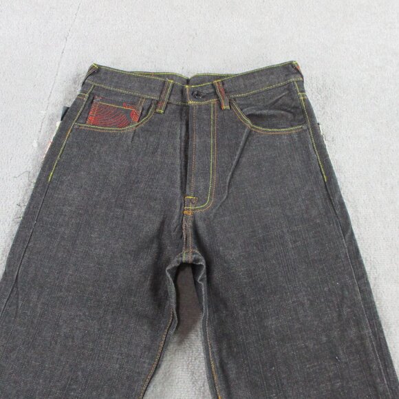 RMC Wave Jeans Mens 30 Tall 35" Inseam Black Embroidered Logo Flower Red Monkey - Picture 4 of 13